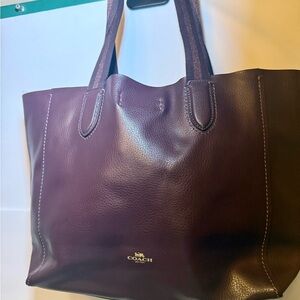 Coach Derby Leather Tote in Plum Raspberry W Red Glitter Canvas Handles